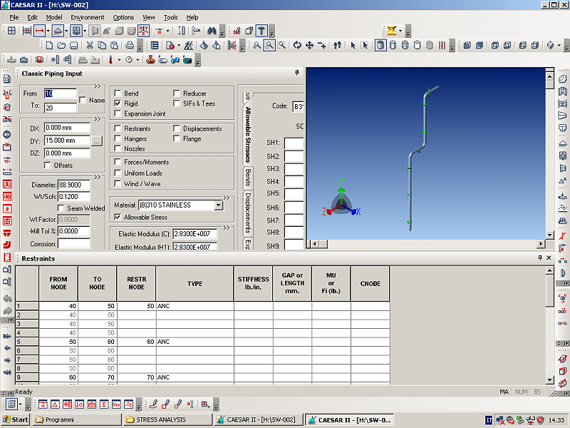 STRESS ANALISYS SIMULATOR PIPING INPUT PAGE